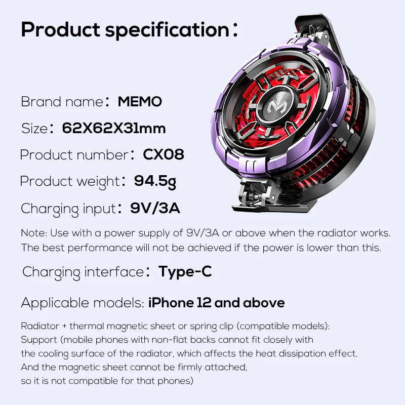 MEMO Magnetic Cooler Fan CX08 Pro Original
